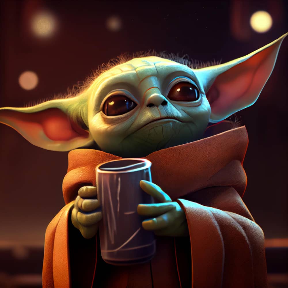 Star Wars character Legendary Jedi Masters holding cup