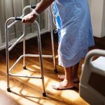 Old patient is walking