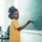 Girl writing on the board