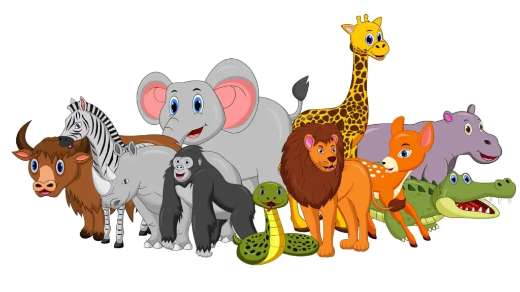 Wild animals in cartoon drawing