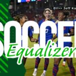 soccer in big text and women team behind