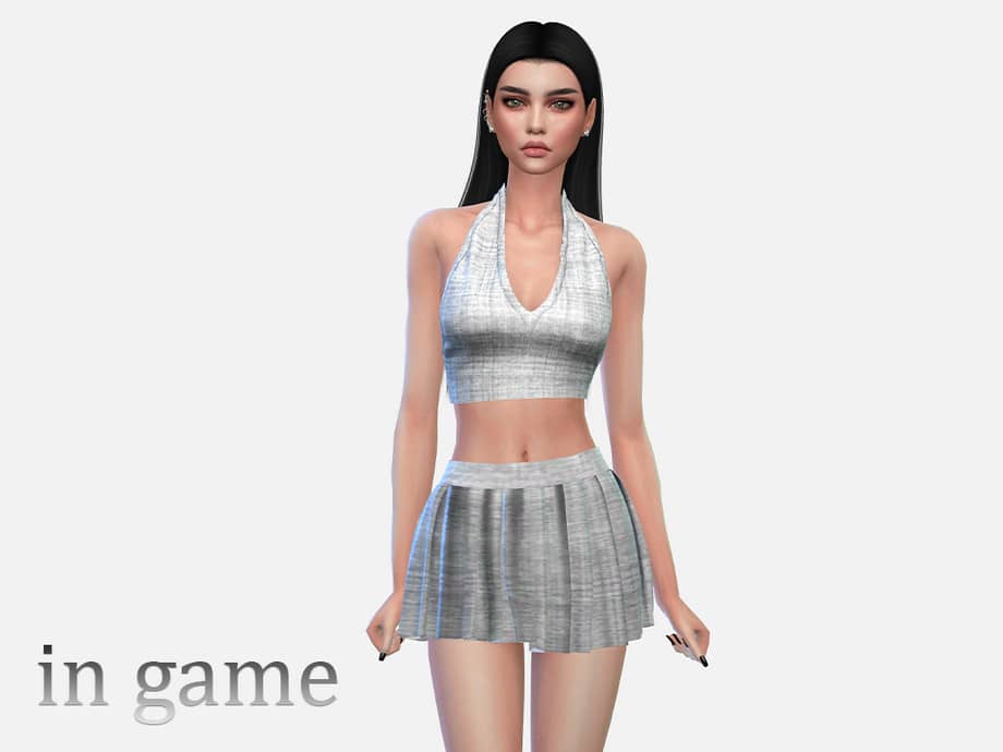 a girl and Sims 4 Lexicon Pleated Skirt 