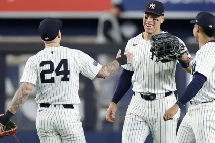 Players of the Tampa Bay Rays vs. New York Yankees